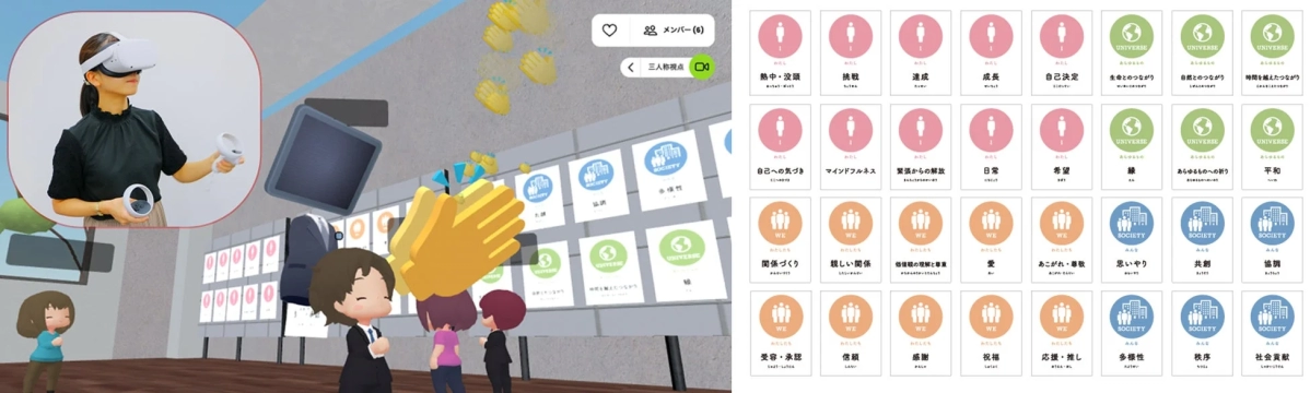 VRヘッドセットを装着し、メタバース空間で価値観共有ワークショップに参加する様子