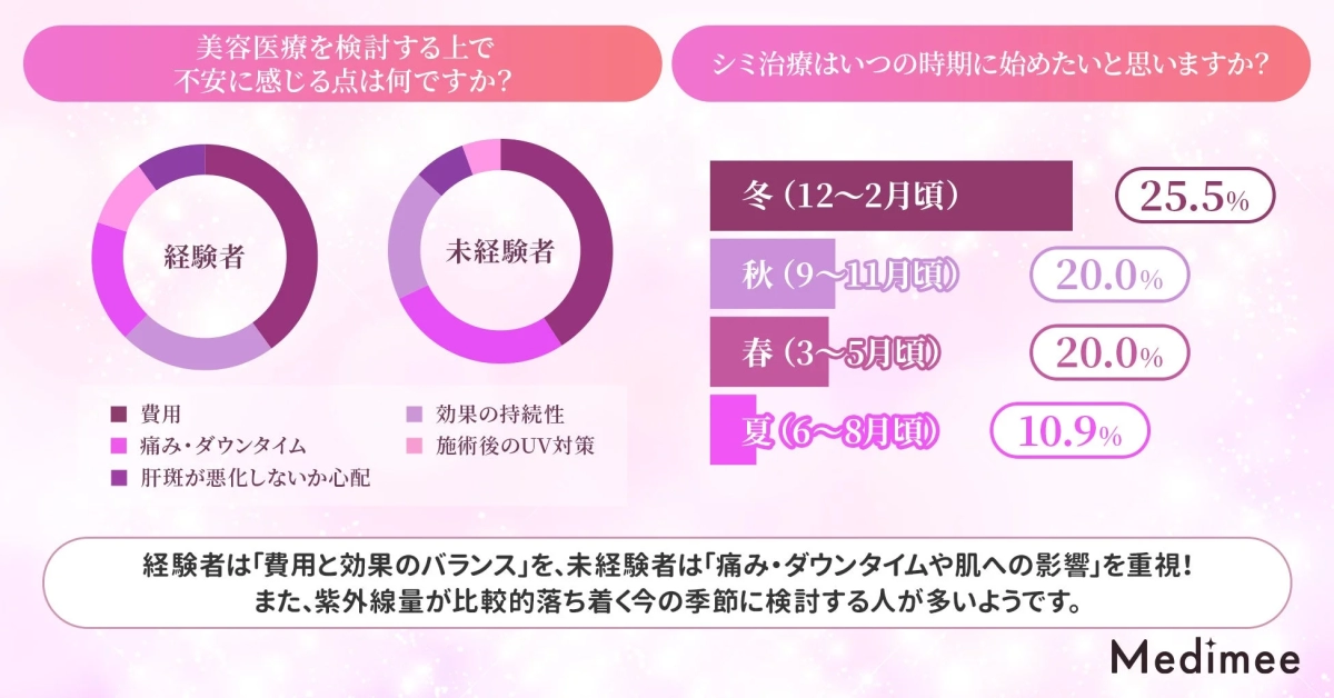 美容医療を検討する上で不安に感じる点とシミ治療を始めたい時期