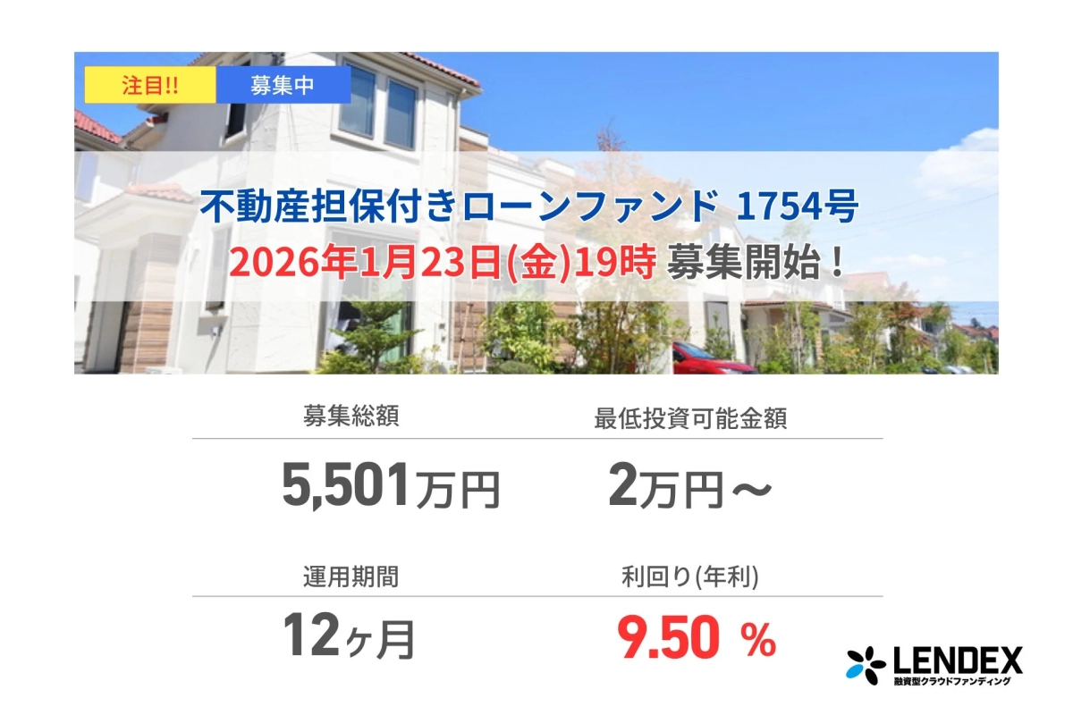 不動産担保付きローンファンド 1754号 募集開始