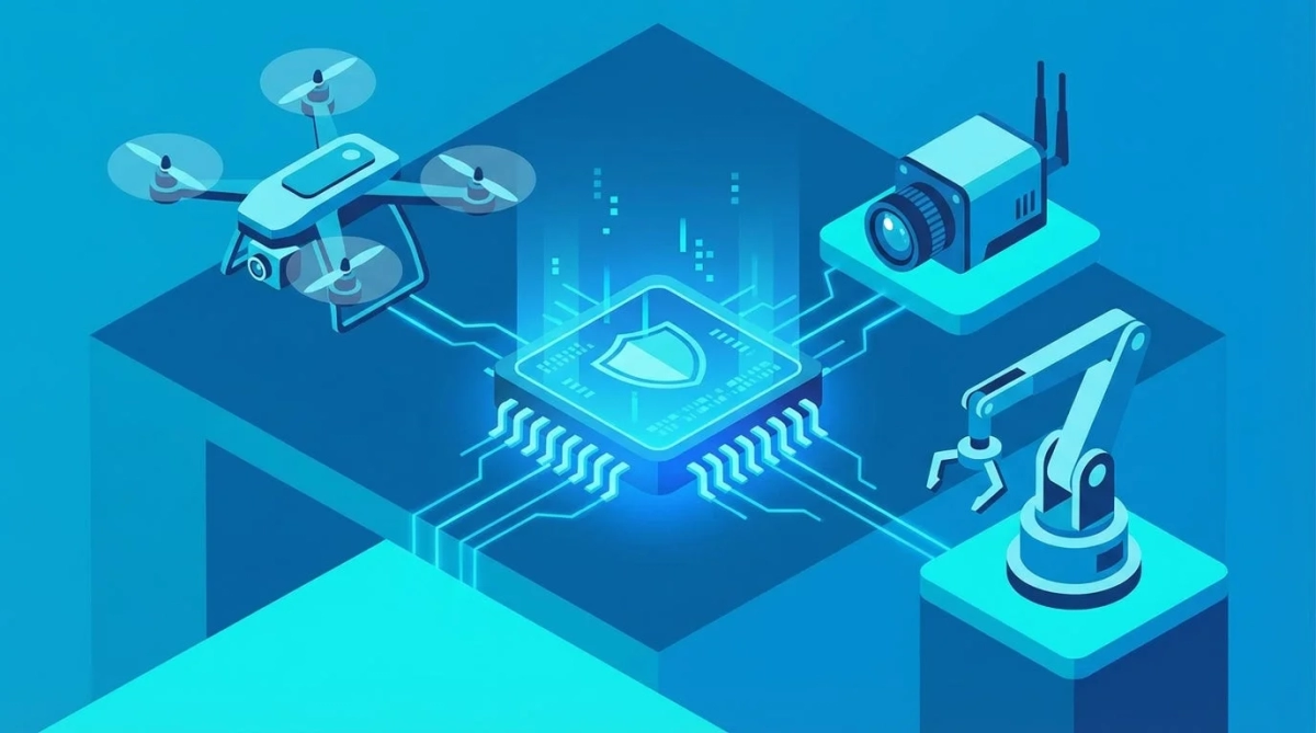 IoTデバイスと半導体チップの連携イラスト