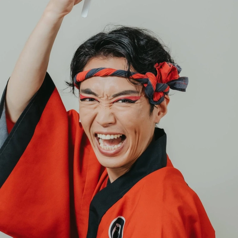 男性、日本人、祭り、伝統衣装、はっぴ、鉢巻、メイク