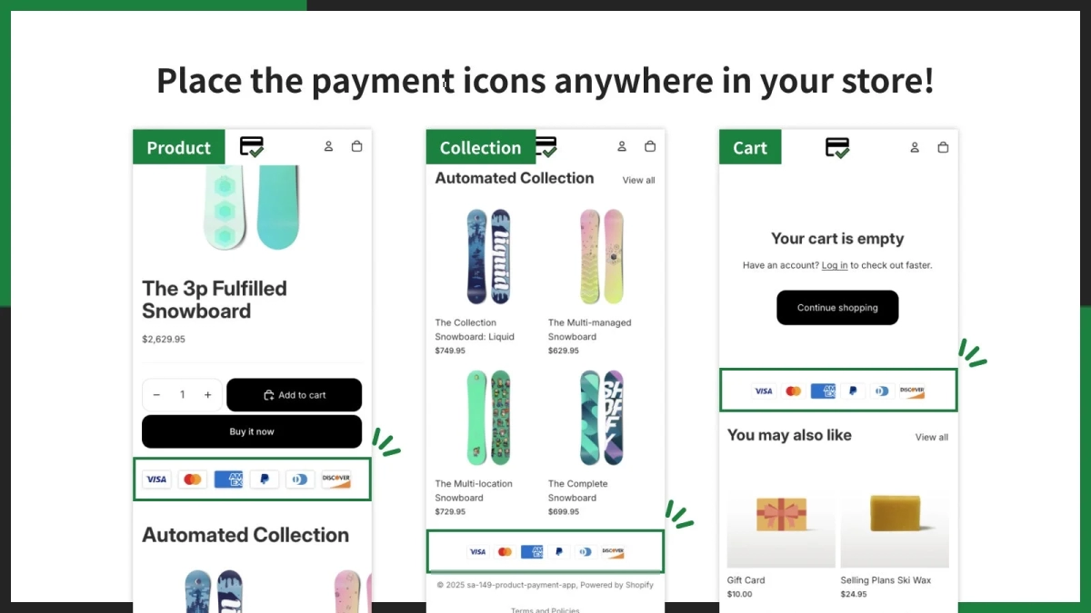 ストアのあらゆるページに決済アイコンを表示