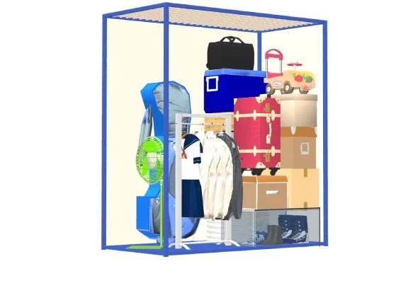 一人暮らし向け収納例（衣類、扇風機など）