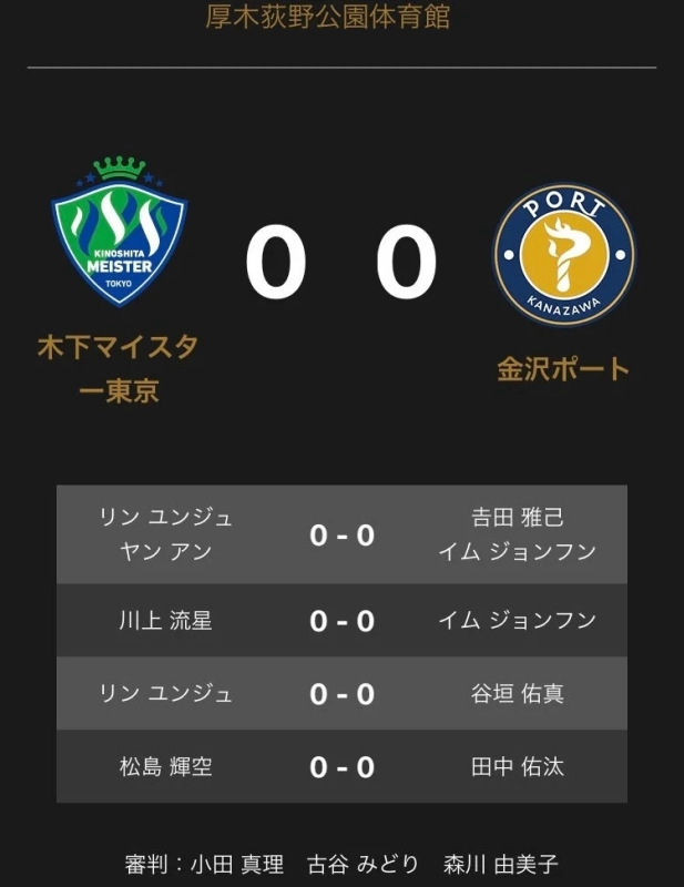 スコアボードに表示された木下マイスター東京対金沢ポートの対戦情報